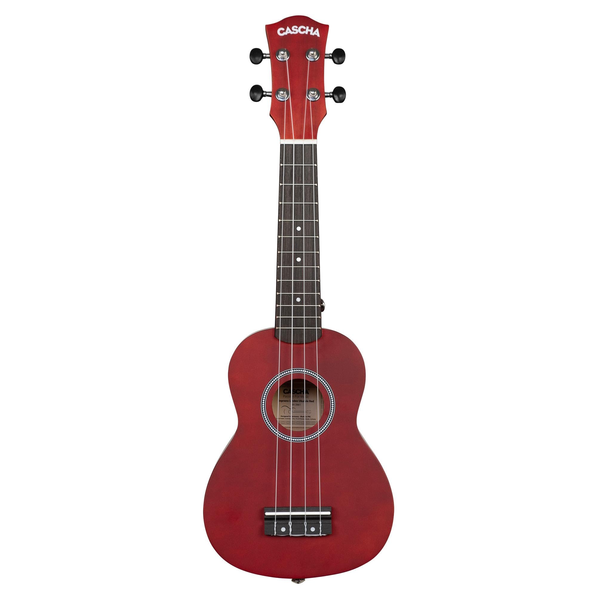 CASCHA Soprano Ukulele Rouge, petite guitare Hawaii pour enfants et adultes avec sac, 3 plectres et cordes Ukulele Aquila