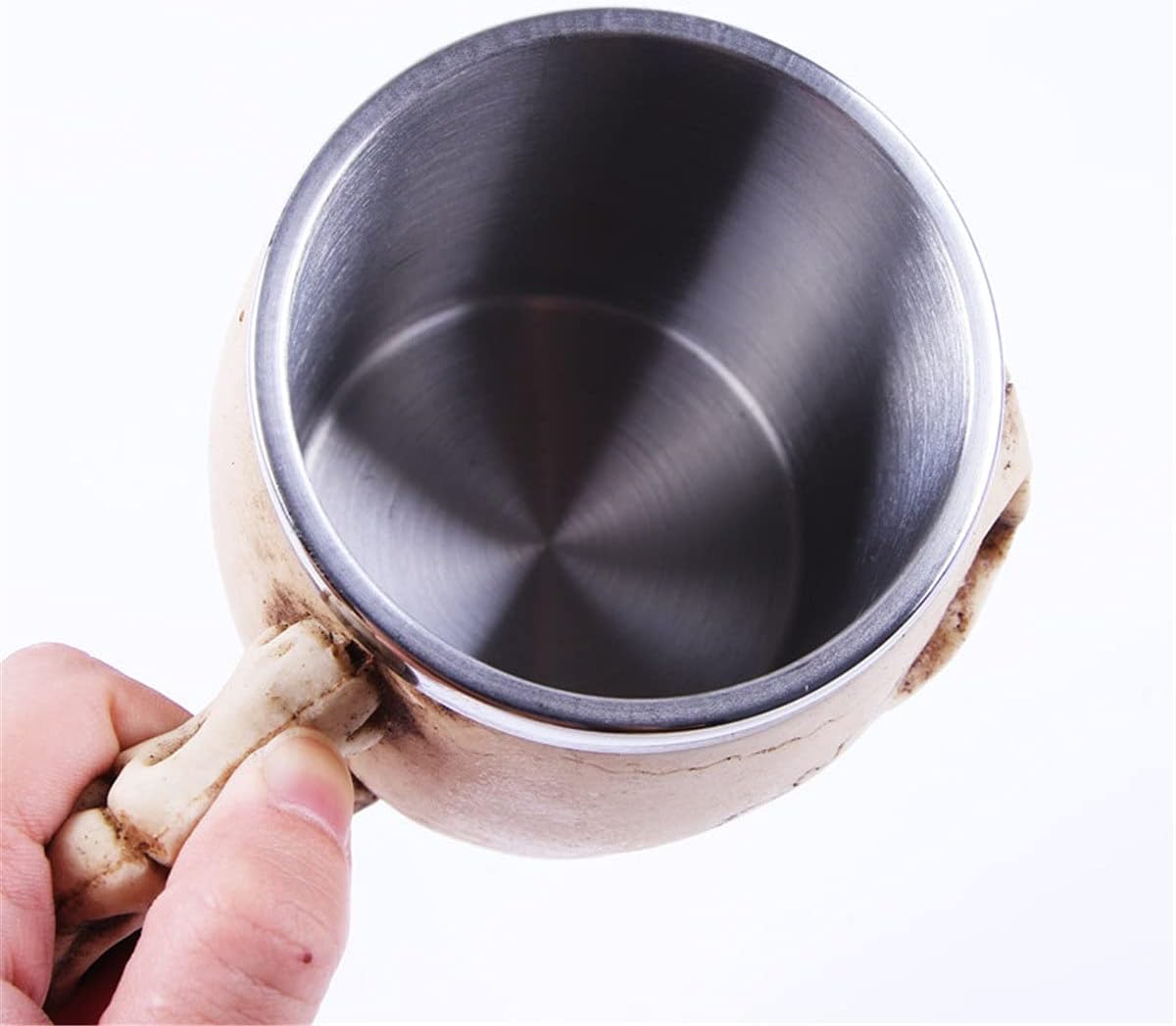 Novelty Bar Wine Glass Cup Tankard Resin Body Stainless Steel Drinking Glass With Handle Realistic Fantasy Skull Coffee Mug Medieval Wine Glass (Color : Painted Size : 11x8.5cm)