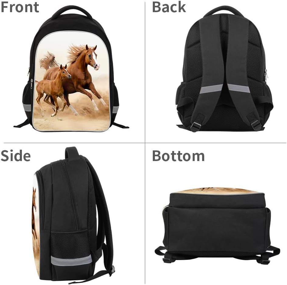 Running Horse School Backpack Elementary Middle School Students Laptop Bookbag Double Layer Bagpack with reflective stripe image 4