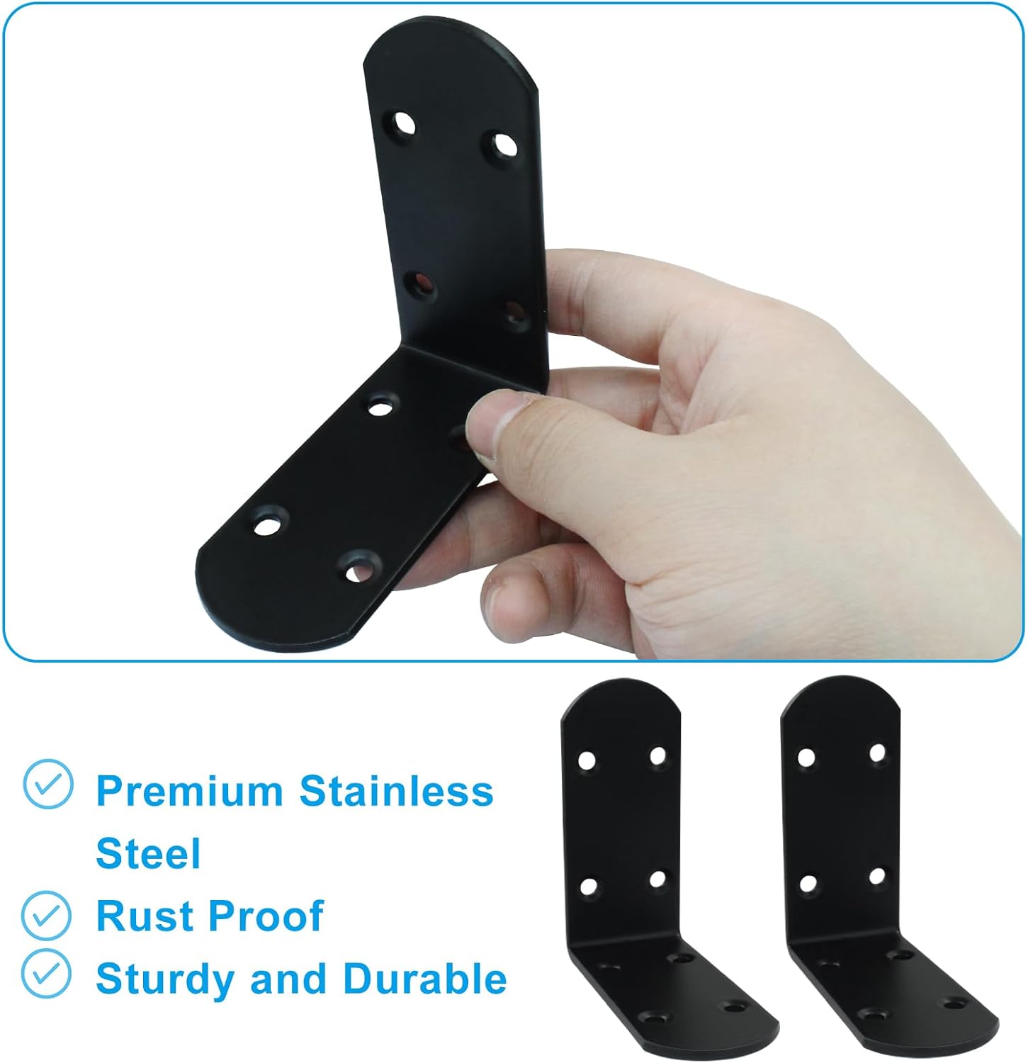 Black Stainless Steel Corner Bracket, 8 Holes 3.35x3.35x1.5inch L Shape Corner Brace, Angle Bracket for Wood Shelves Cabinet Furniture - 4Pcs