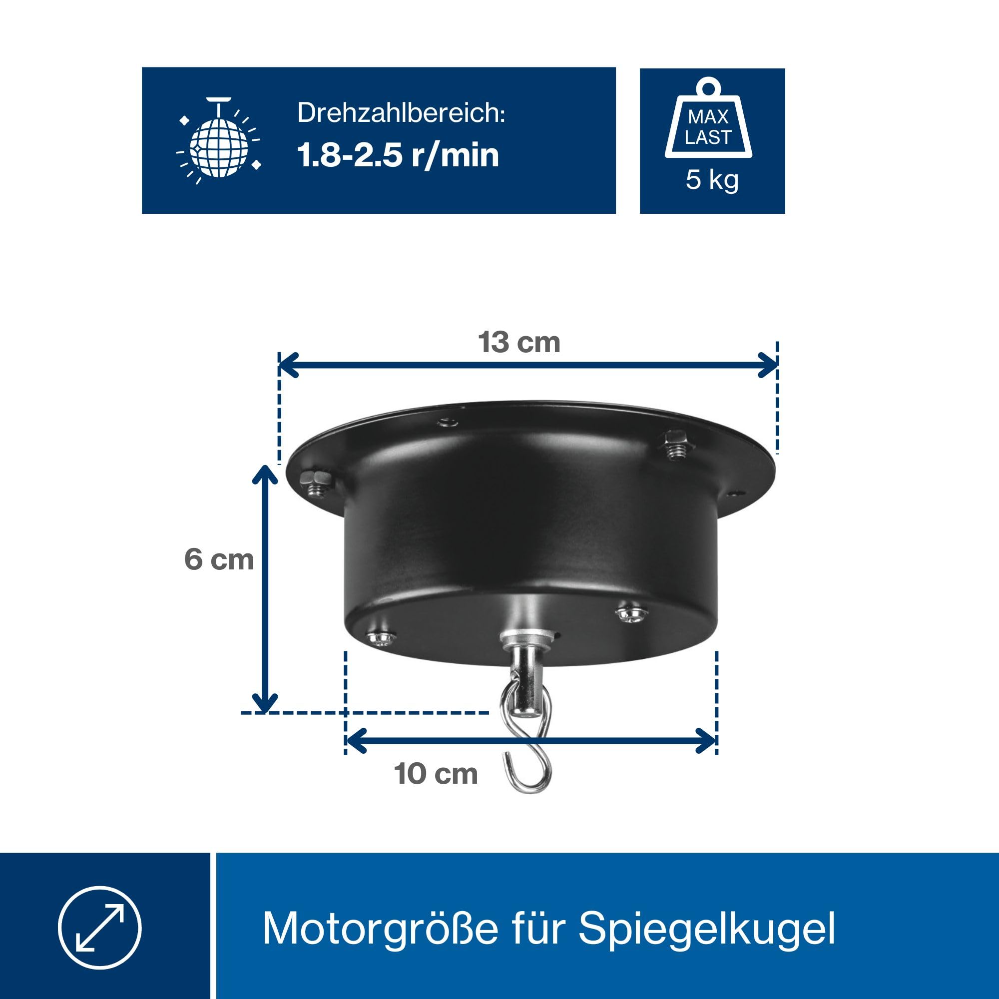 Set mit Discokugel Ø 30 cm + 4W Motor, rotierende Spiegelkugel aus reflektierendem Facettenglas, 1,8-2,5 Umdrehungen pro Minute, 5 kg Tragfähigkeit, sicheres Aufhängesystem für Deckenmontage – Ideal