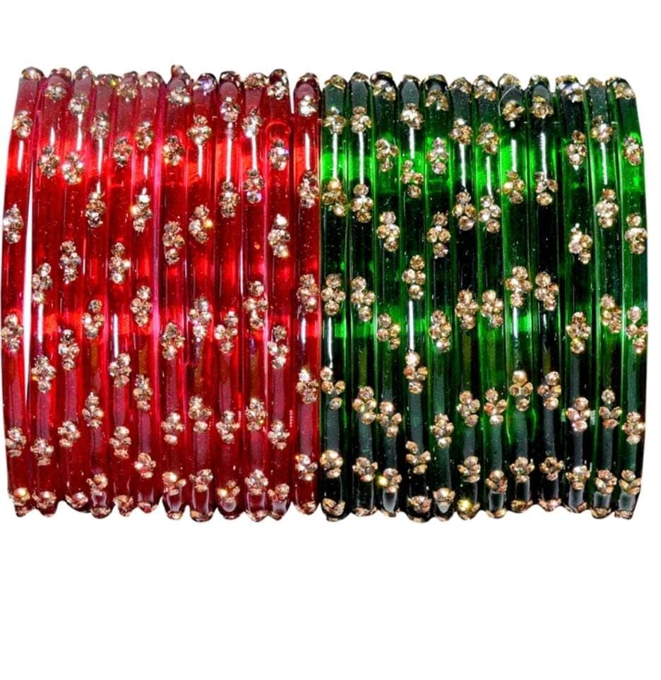 Red And Maroon Fancy Beads glass Bangles set For Women And Girls Pack of 24 (all Size Avaiables)-image-13