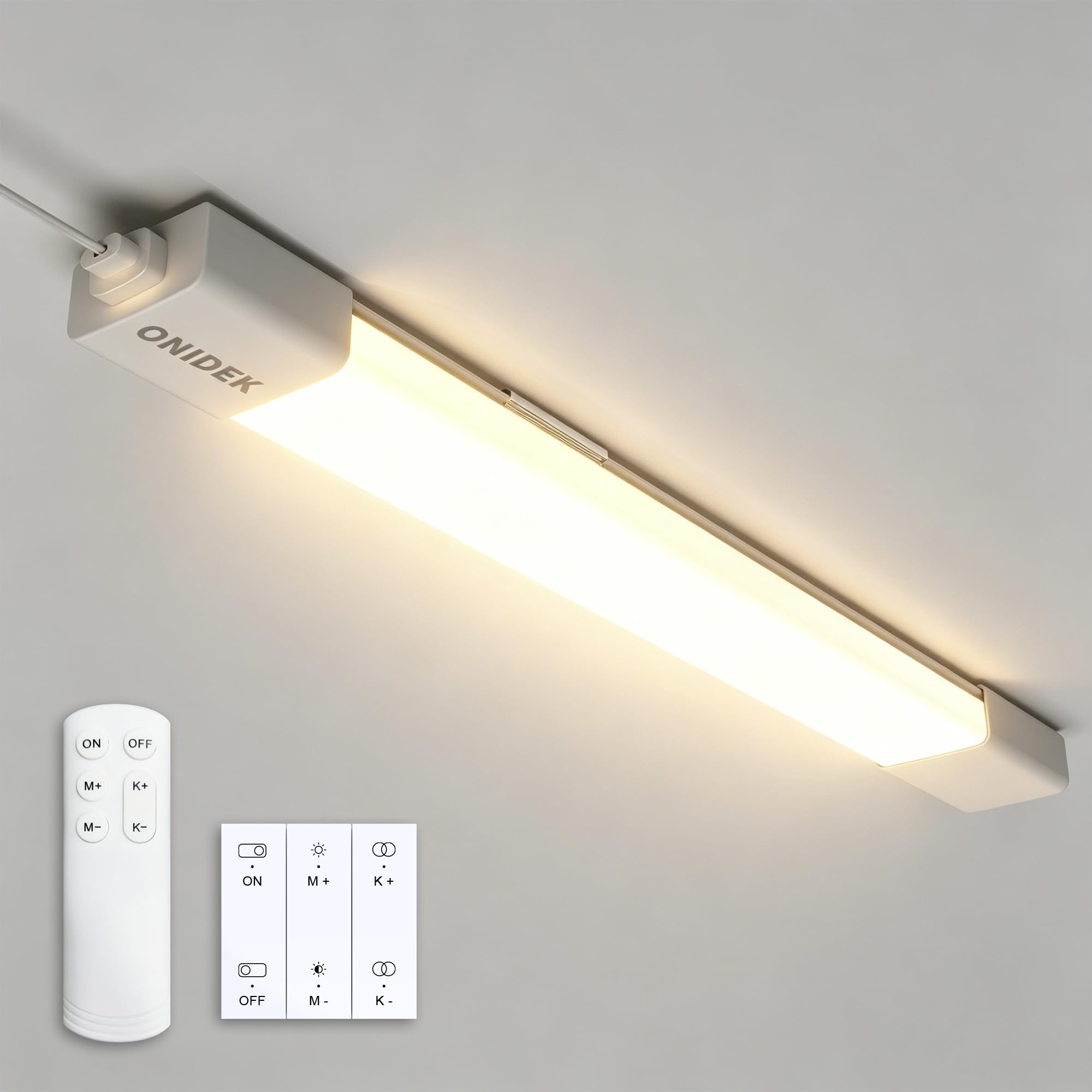 LED Batten Light Under Cabinet Lights with Plug in. Fluorescent Strip Light 3000-6500K Dimming and Color. with Wireless Control Panel and Remote Control.36W for Garage,Closet,Office,Shed (1200CM-1PCS)