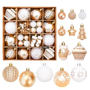 FestiveBliss 42 Pcs Christmas Ornaments, Various Styles of Christmas Ball Ornaments, Christmas Balls for Holiday Xmas Tree Decor, Hanging Ornament for Indoor Decoration