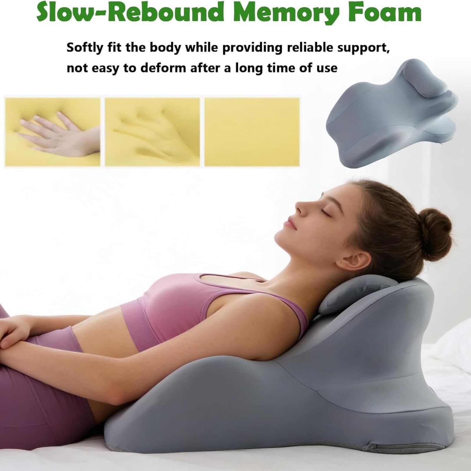 Cojín De Contorno Ventral con Espuma Viscoelástica, Almohada De Cama con Soporte De Cuello Extraíble, para Ver Videos, Leer, Jugar Y Elevar Las Piernas, Tamaño para Espalda,Azul