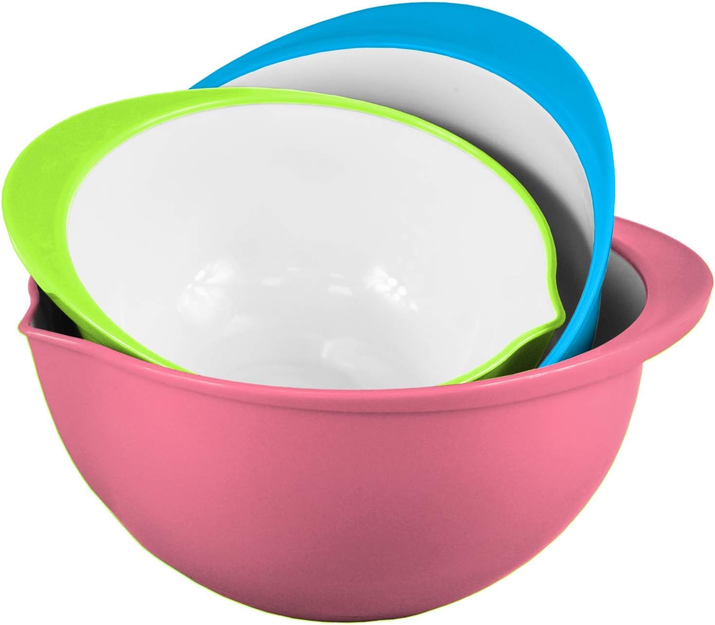 Colourful 3PC Plastic Mixing Bowls Set with Pouring Spout & NonSkid