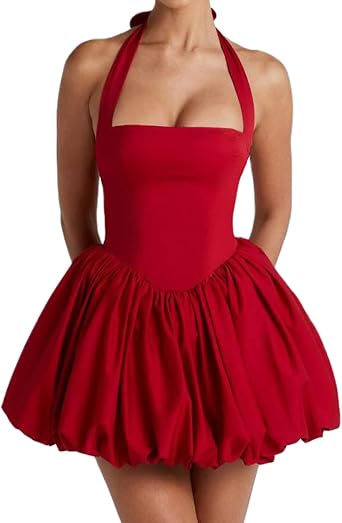 Women Y2k Halter Bubble Mini Dress Sleeveless Backless Corset Dress Elegant Party Cocktail Puff Dresses Streetwear