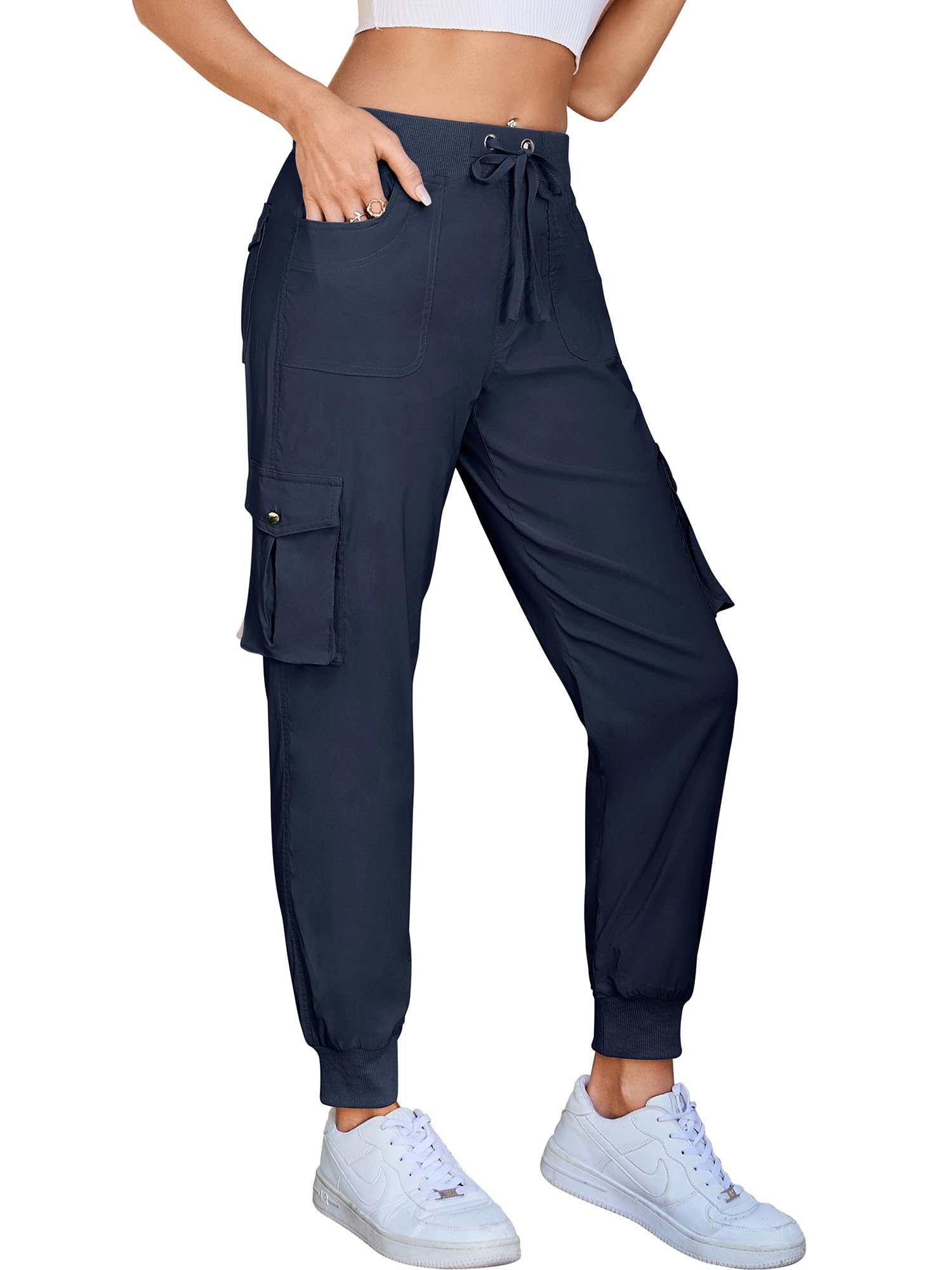 Hormtaer Hose Damen 3/4 Sommer Casual Cargohose Caprihose Jogginghose Comfy Stretch Leichte Outdoor Sport Reise Wanderhose Mit 6 Taschen