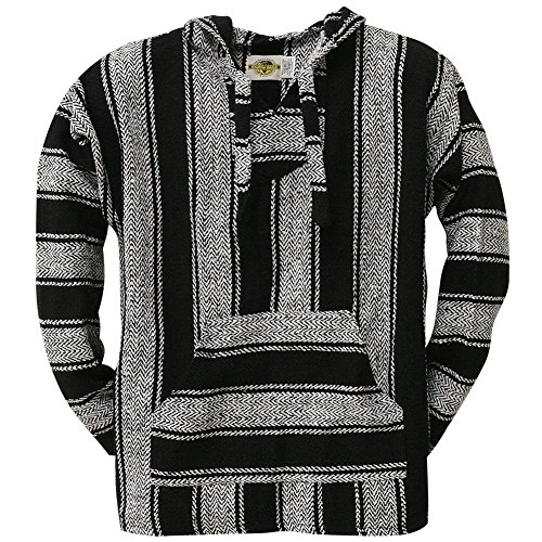 Old Glory - Mens Stripe Woven Baja Hoodie - Large Black