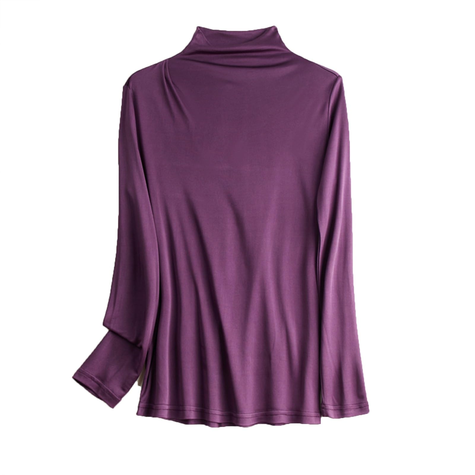 TOSOFT Abbigliamento Termico Donna Top in Seta Autunno Inverno Mezzo Collo A Maniche Lunghe Abbigliamento Interno Termico da Donna Camicia di Fondo (Color : Purple, Size : L/Large)