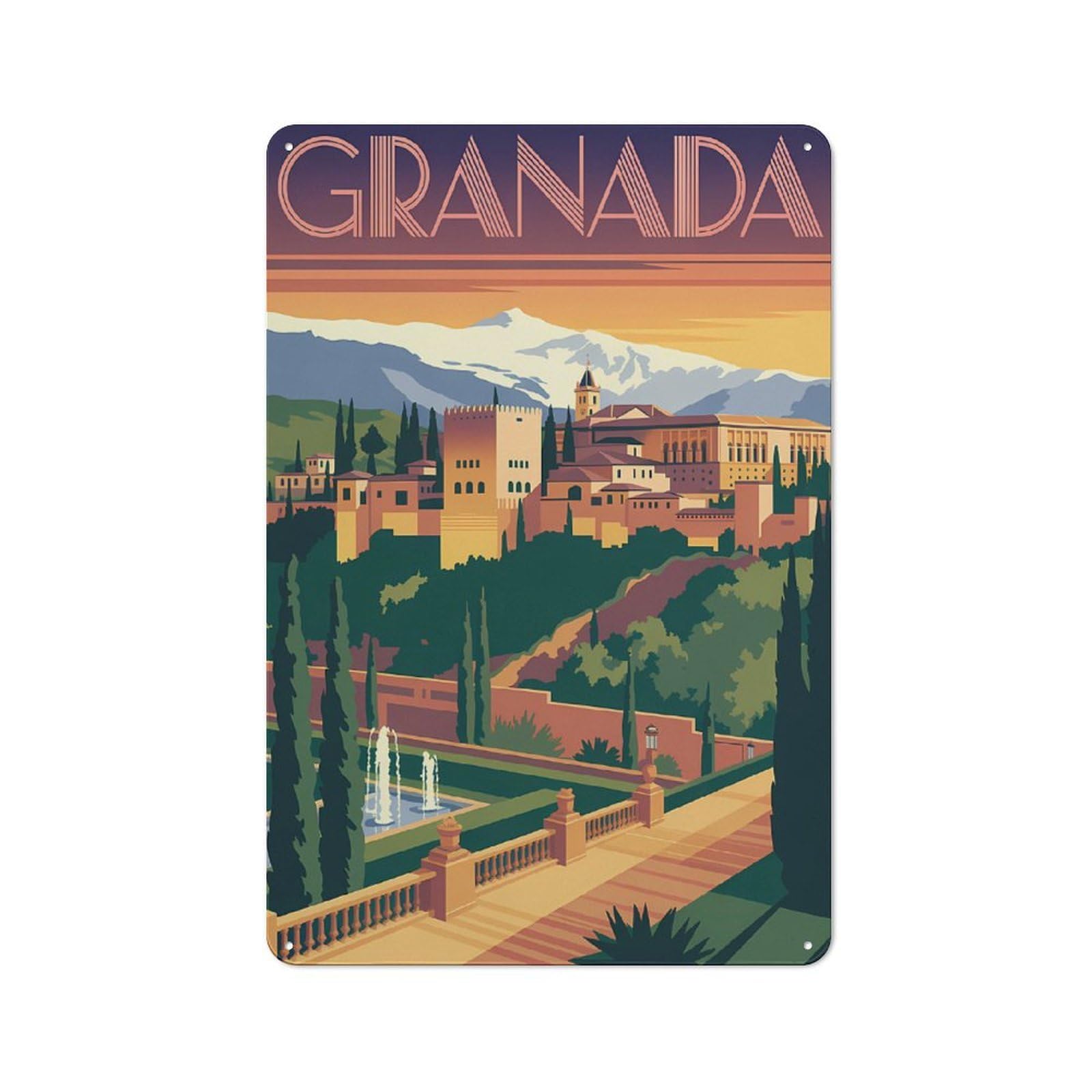 Junmoney Style-6 Granada Travel (2) Metal Wall Plaque 30X20cm, Character Room Wall Plaque For Hallway, Home Bar, Garage Or Study