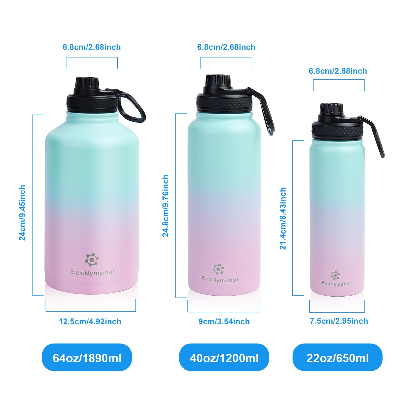 Edelstahl trinkflasche 1.9L - Isolierflasche mit Strohhalm & 2 Deckeln - 100% Auslaufsicher - Reinigungsbürste & 4 Sticker - BPA-frei & spülmaschinenfest - Geschenk für Sport & Arbeit,rosa grün
