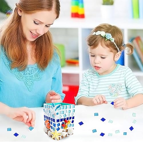 Miniatura 2 de Soporte para bolígrafo de mosaico DIY, soporte para bolígrafo de bricolaje con temática oceánica, azulejos de mosaico de vidrio, conchas de