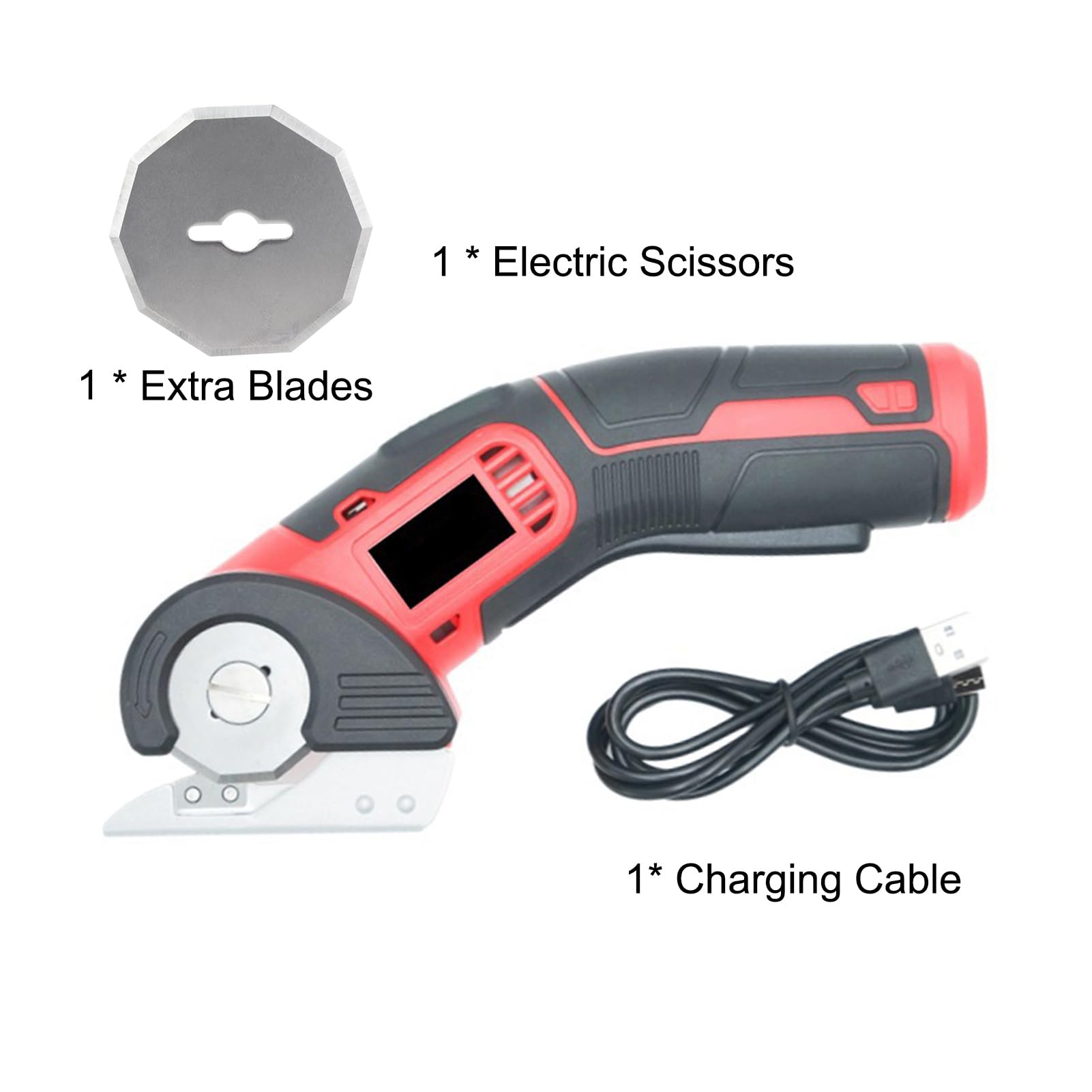 Tijeras eléctricas inalámbricas de 4 V, 2000 mAh, bloqueo de seguridad, corte recargable para cuero, papel, tela para artesanos, negro y rojo