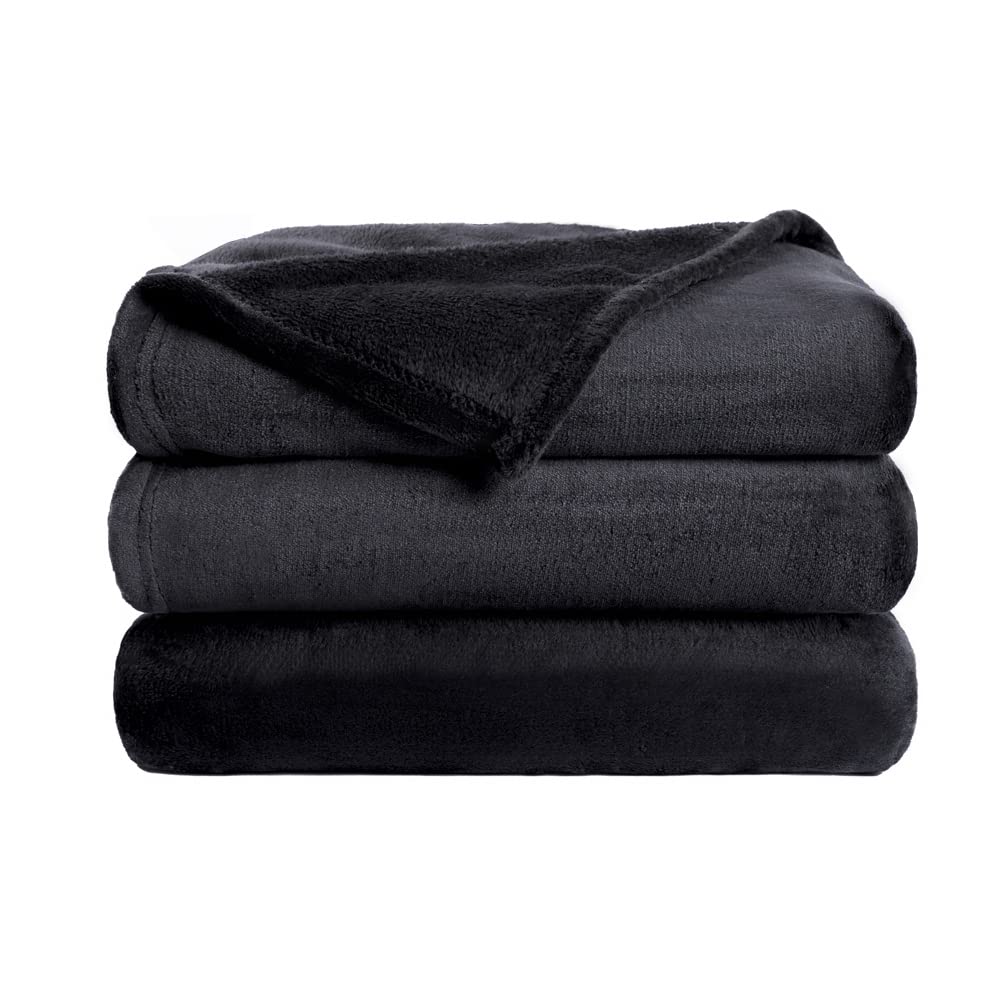 VOTOWN HOME Flannel Fleece Blanket Queen Size, Ultra Soft Fluffy Large Sofa Throw Blanket for Bed, Lightweight Fit All Season Couch Blanket, 220x240cm Black