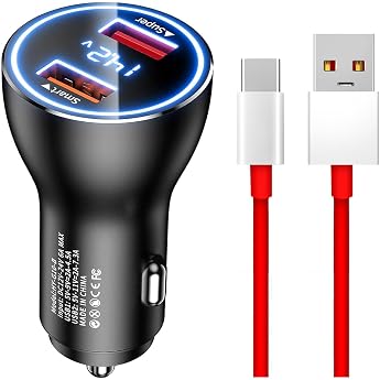80W SuperVOOC Car Fast Charger with USB-C Charging Cable - Car Charger Adapter for OnePlus 15/15R/13/13R/12/11/10/9/8/7 Pro Nord 5 CE5 4 3 and Oppo Find X8/X7/X6/X5/X4 Reno 11/10/9/8