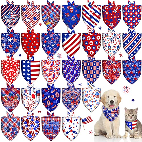 30 Pcs Dog Bandanas Bulk American Flag Pet Scarf Holiday Puppy Bandanas Christmas Washable Adjustable Patriotic Dog Bandana for Xmas Sport Event Parade New Year Small Medium Large Pet Grooming