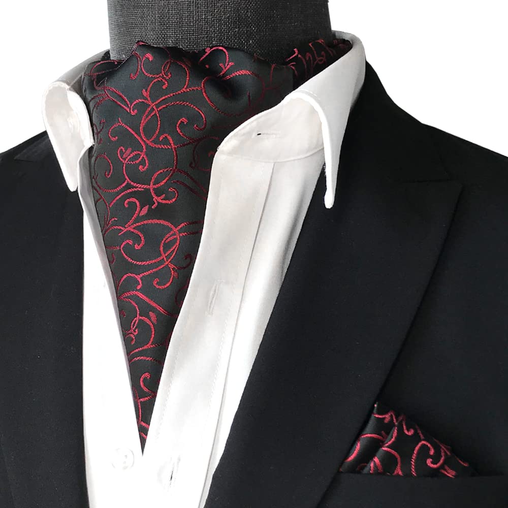 MIPPOMen's Ascot Paisley Floral Jacquard Woven Gift Cravat Tie and Pocket Square Set