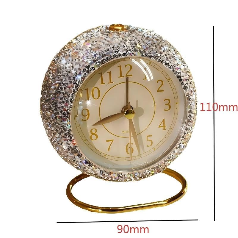 Réveil silencieux de luxe en strass rouge pour bureau chic
