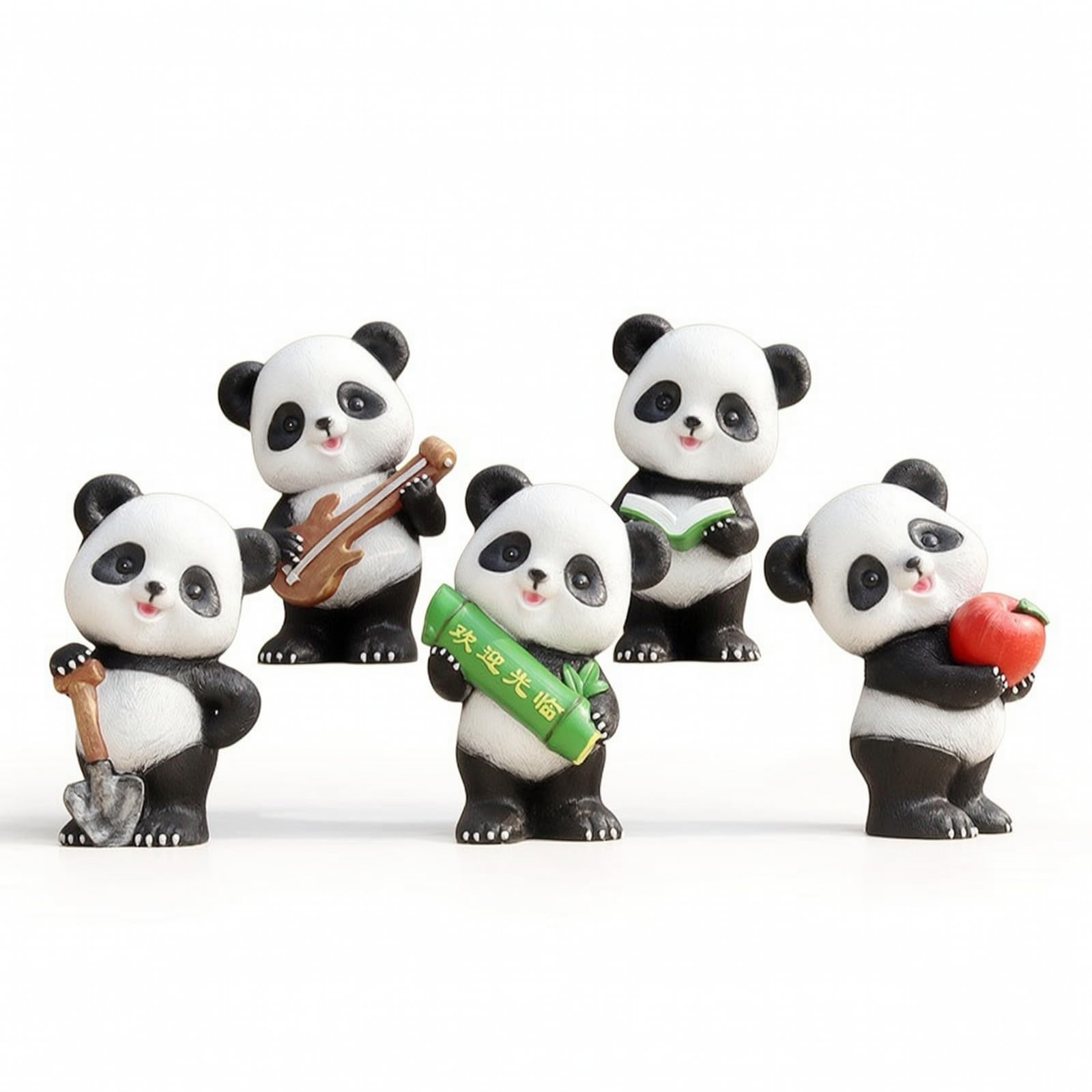 predolo 5 Stück Pandabären-Gartenfigur mit Requisite frostbeständig Pandabären-Figur süß Dekofigur für Gartenliebhaber, Familien, Hof