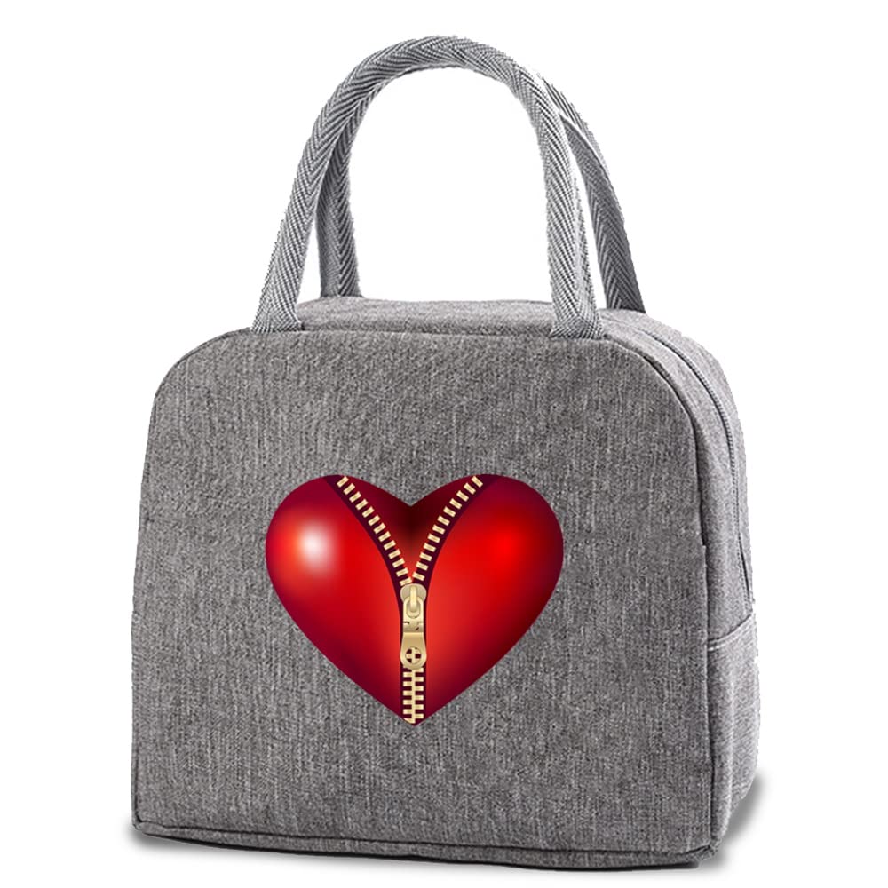 Insulated Lunch Bag Tote Bag for Women Wide Open Insulated Cooler Bag Water-Resistant Thermal Leak-Proof Lunch Organizer for Men Girls Children Outdoor Picnic Work (Heart Zip)