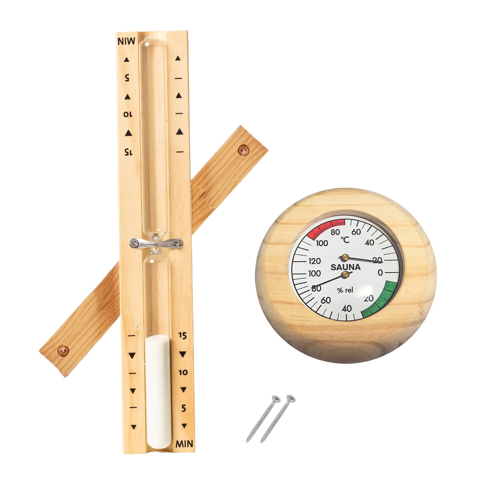 2 PCS Sauna Thermometer Digital, Drehung Der Sauna Sanduhr 15 Minuten+saunathermometer Holz 20-100°C, Können Zusammen Verwendet Werden, Wandmontage Mit 2 Edelstahl Schrauben