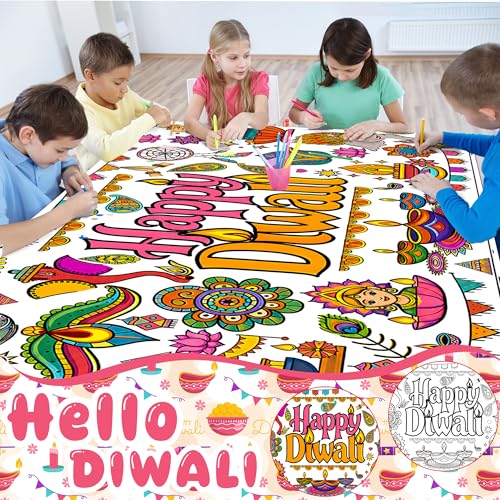 Image of Diwali Giant Coloring Poster /Tablecloth - Diwali Decorations for Home | 30 x 72 Inches Jumbo Coloring Banner Backdrop Kids Crafts Activities Decor Party Decorations | Diwali Gifts