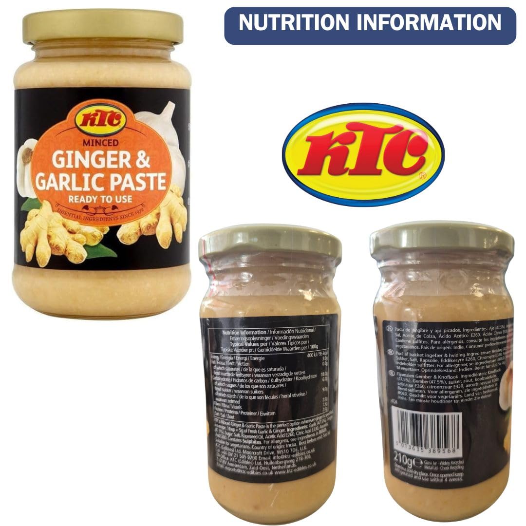 KTC Pasta de Jengibre y Ajo Pack de 2 x 210 g | Ginger & Garlic Paste | Cocina Asiática e Internacional | Ideal para Currys, Carnes y Salteados