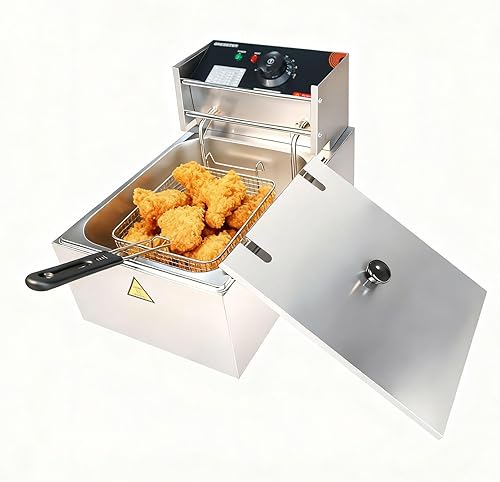 Freidora comercial con canastas, 1500 W, 9.1 cuartos de galón8 L, desmontable de gran capacidad, de acero inoxidable, freidora de aceite eléctrica