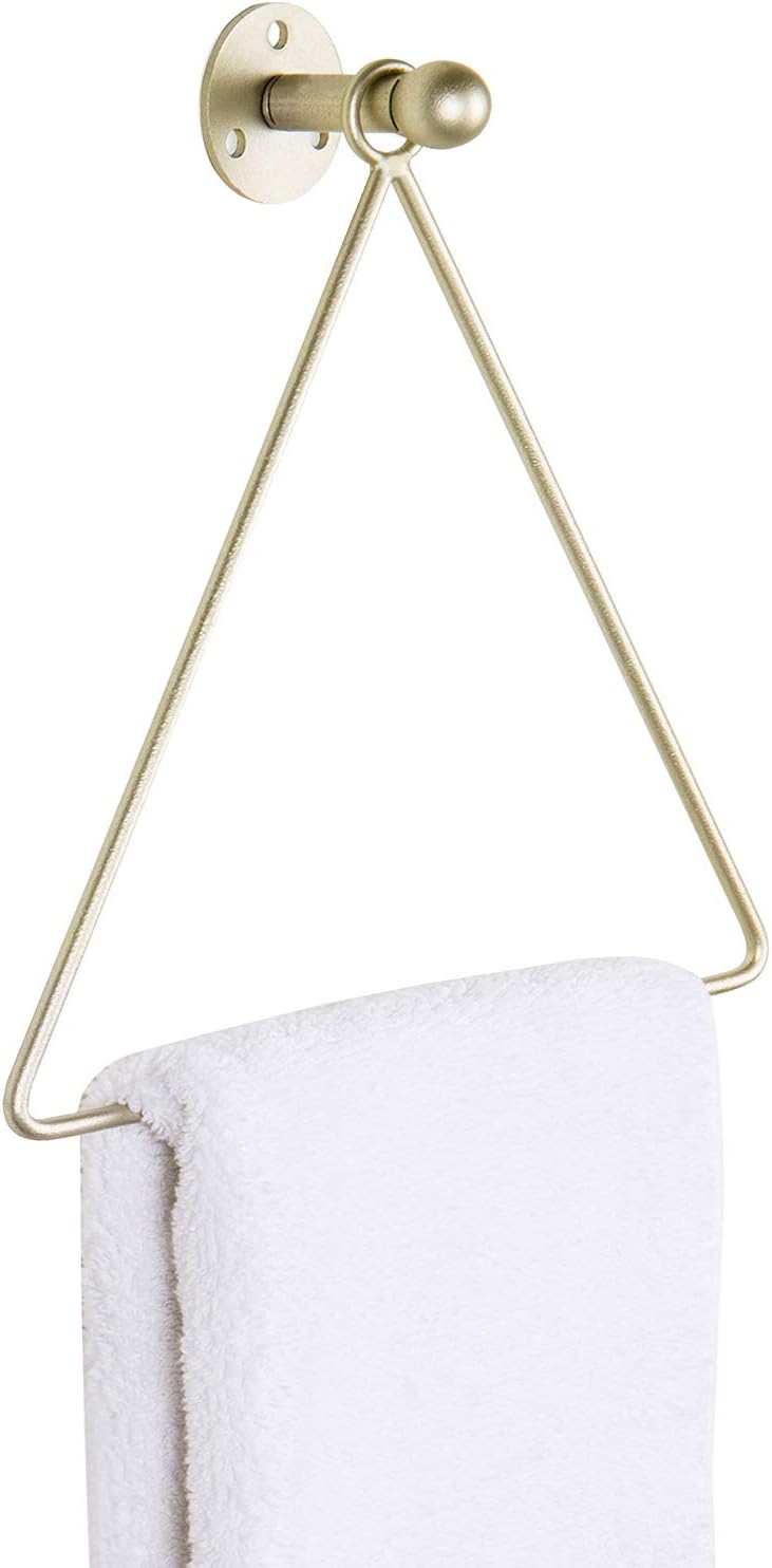 MyGift Hand Towel Holder Wall Mounted, Bath Hand Towel Rack, Triangular Towel Ring for Bathroom/Kitchen Accessories, Matte Brass Metal