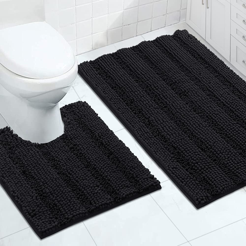 Turquoize Chenille Bathroom Rugs Set Non-Slip Bath Mats for Bathroom Super Absorbent Shaggy Rugs for Tub Shower Toilet Plush Bath Rug Plus U Shaped