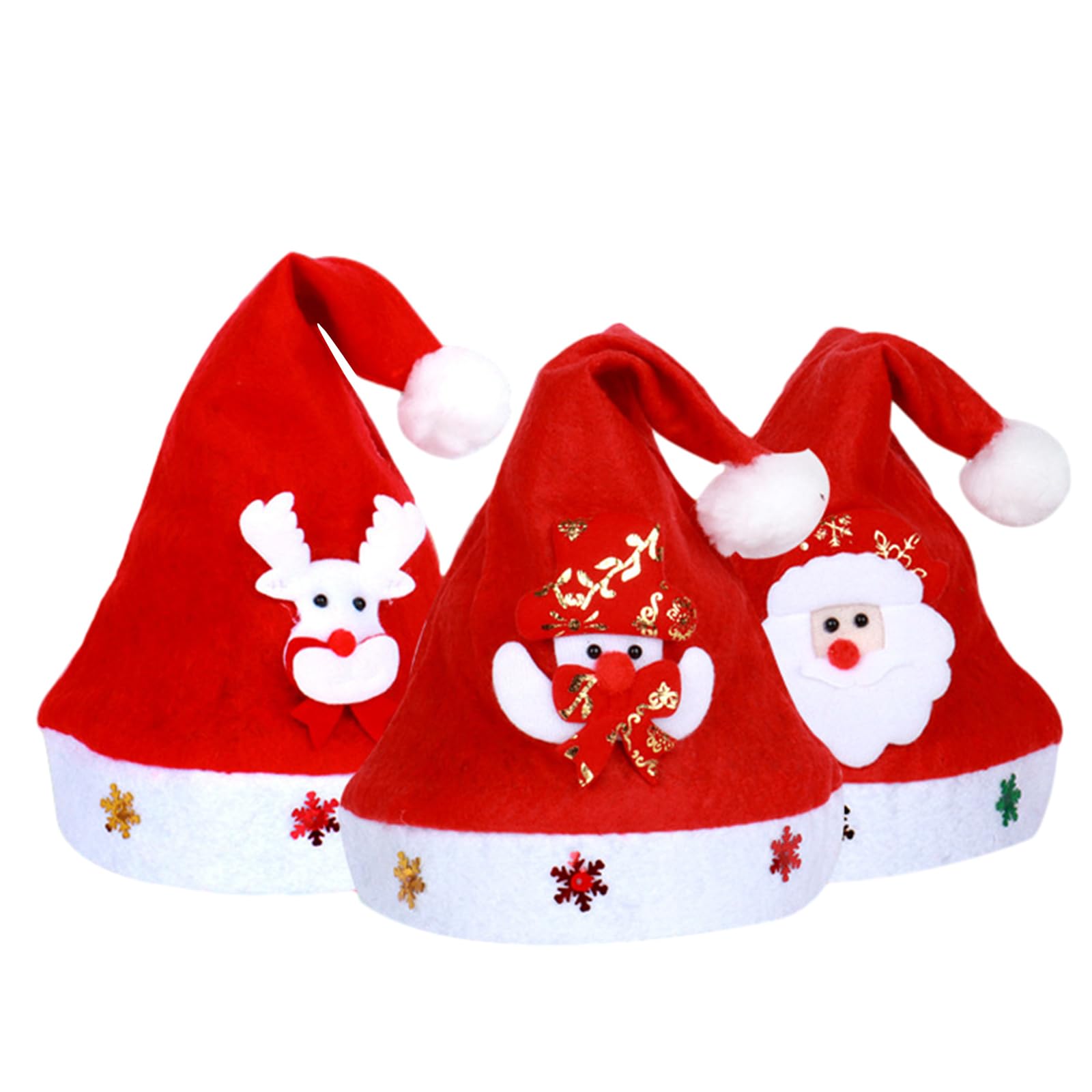 Jazuaiao Christmas Decoration Felt Santa Hat Party Dress Up New Year Stage Props Bobble Cap Family Gathering Headwear Plush Costume Accessory Festive Holiday