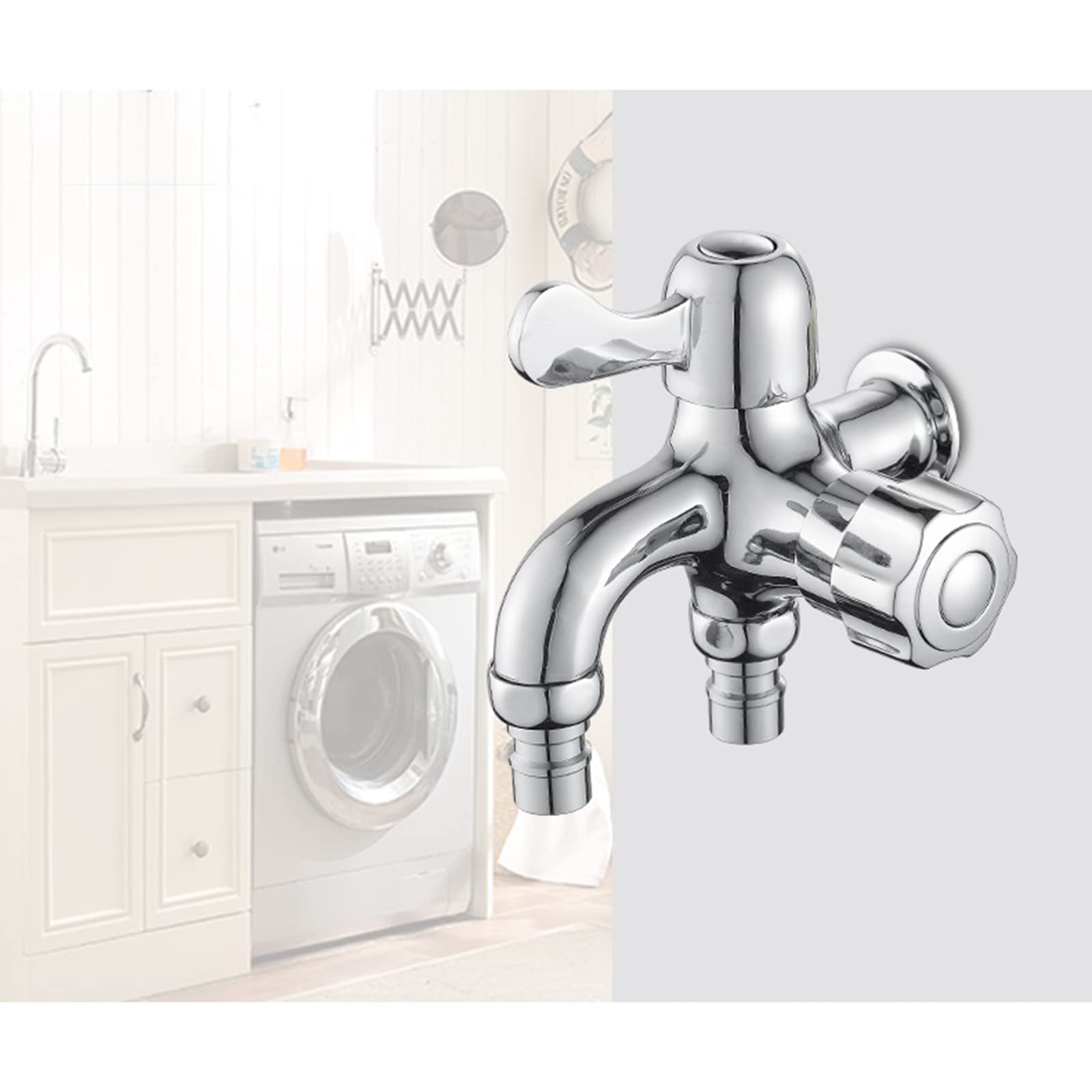 Rubinetto Miscela Acqua Fredda Lavatrice Doppio Beccuccio Rubinetto Lavandino In Ottone Adattatore Rubinetto Lavatrice Adattatore Rubinetto Doppia Uscita Cucina Bagno,Cromo B (Color : Chrome G)