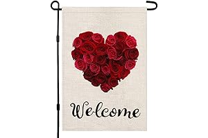 CROWNED BEAUTY Valentine's Day Decor Garden Rose Heart Double Side Burlap Outdoor Flag