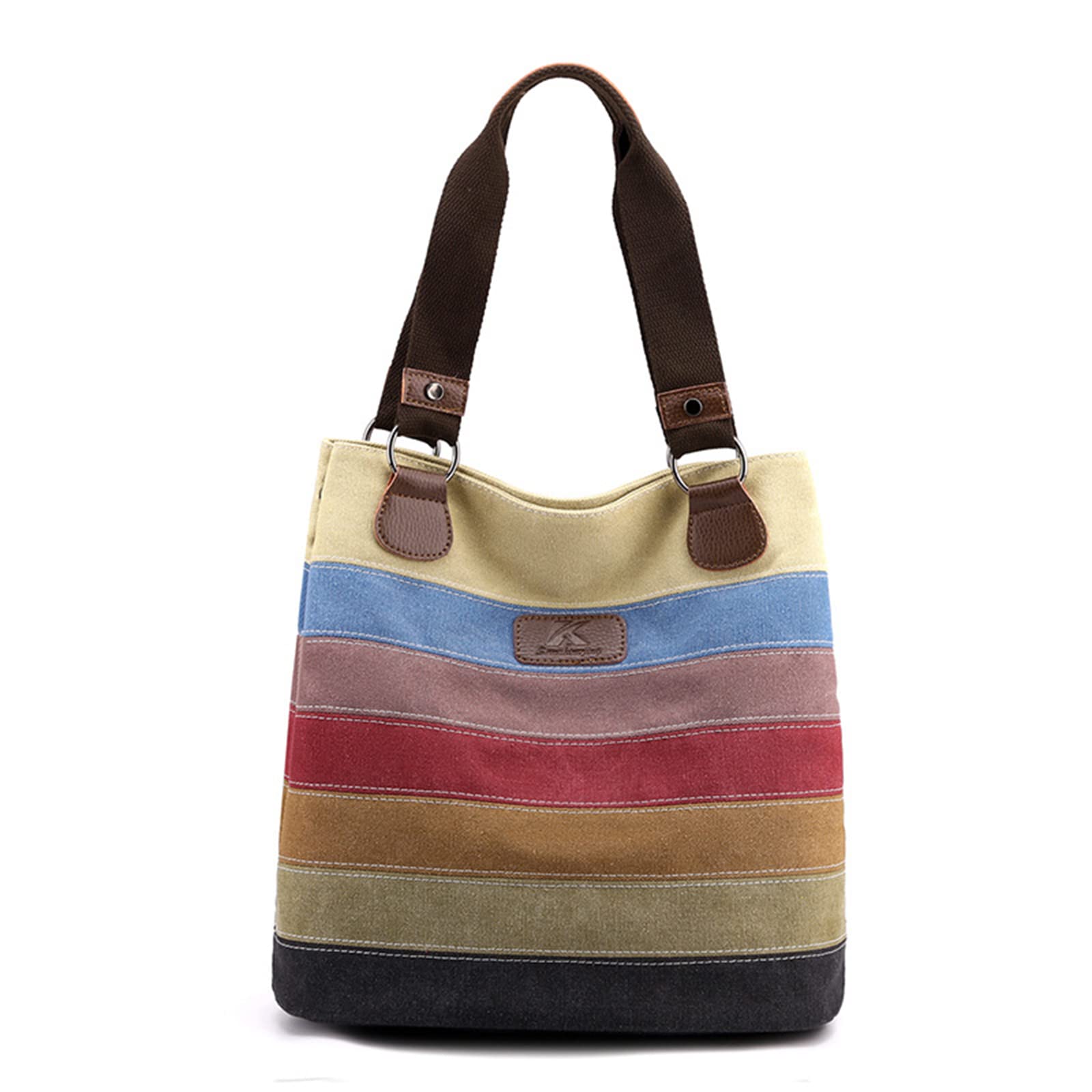 CORIOS Retro Women's Handbag Multicolor Striped Canvas Tote Bag Large Capacity Shoulder Bag Casual Hobo Bag Top Handle Bag