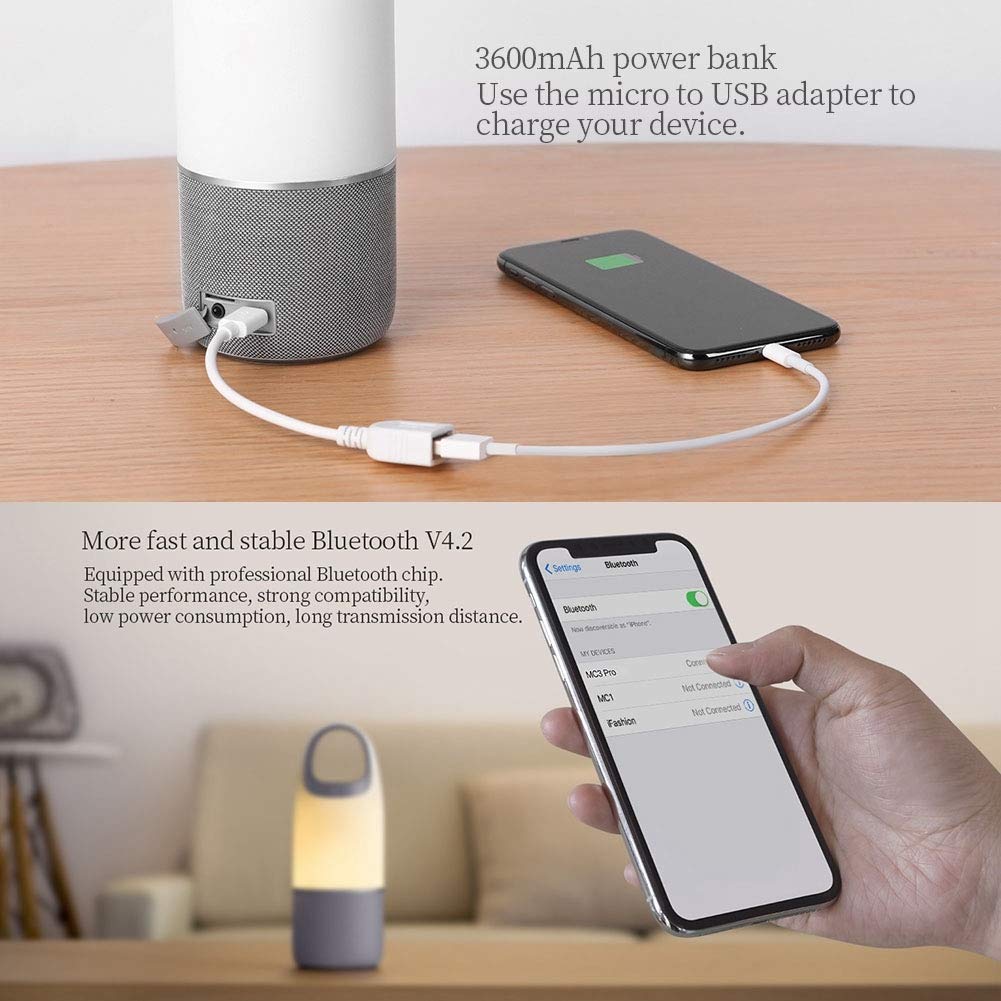 High-Tech Place Haut-Parleur de Bouteille sans Fil Bluetooth sans Fil V4.2 MC3 Pro avec Banque de Puissance de 3600mAh et lumière colorée de LED