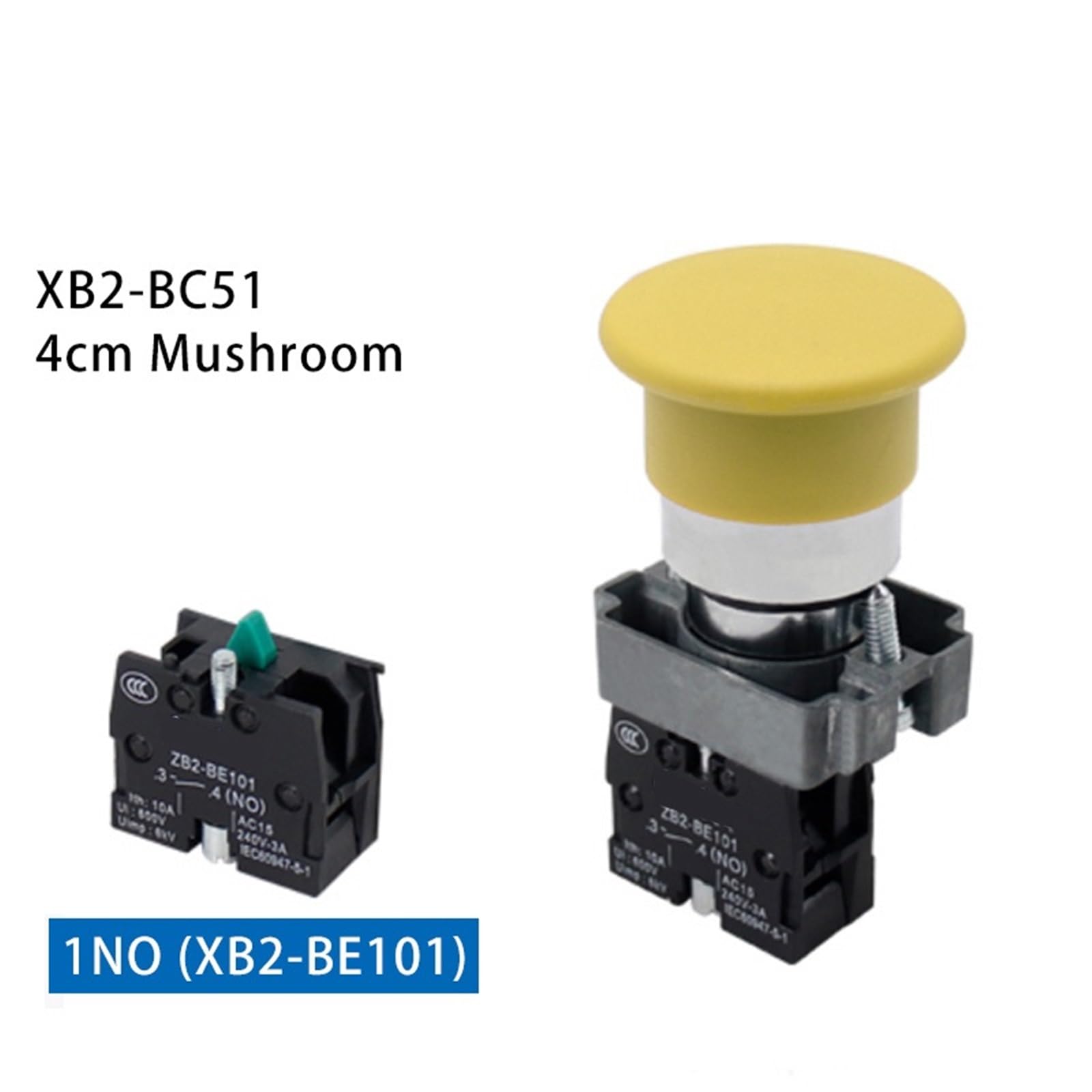 22 mm 10 A XB2 Momentary Reset wyłącznik ciśnieniowy NO NC Power Start Stop klucz obrotowy okrągły, płaski, 1 sztuka (Y Mushroom 1NO)