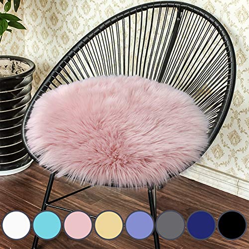Junovo Premium Soft Round Faux Fur Sheepskin Seat Cushion Chair Cover Plush Area