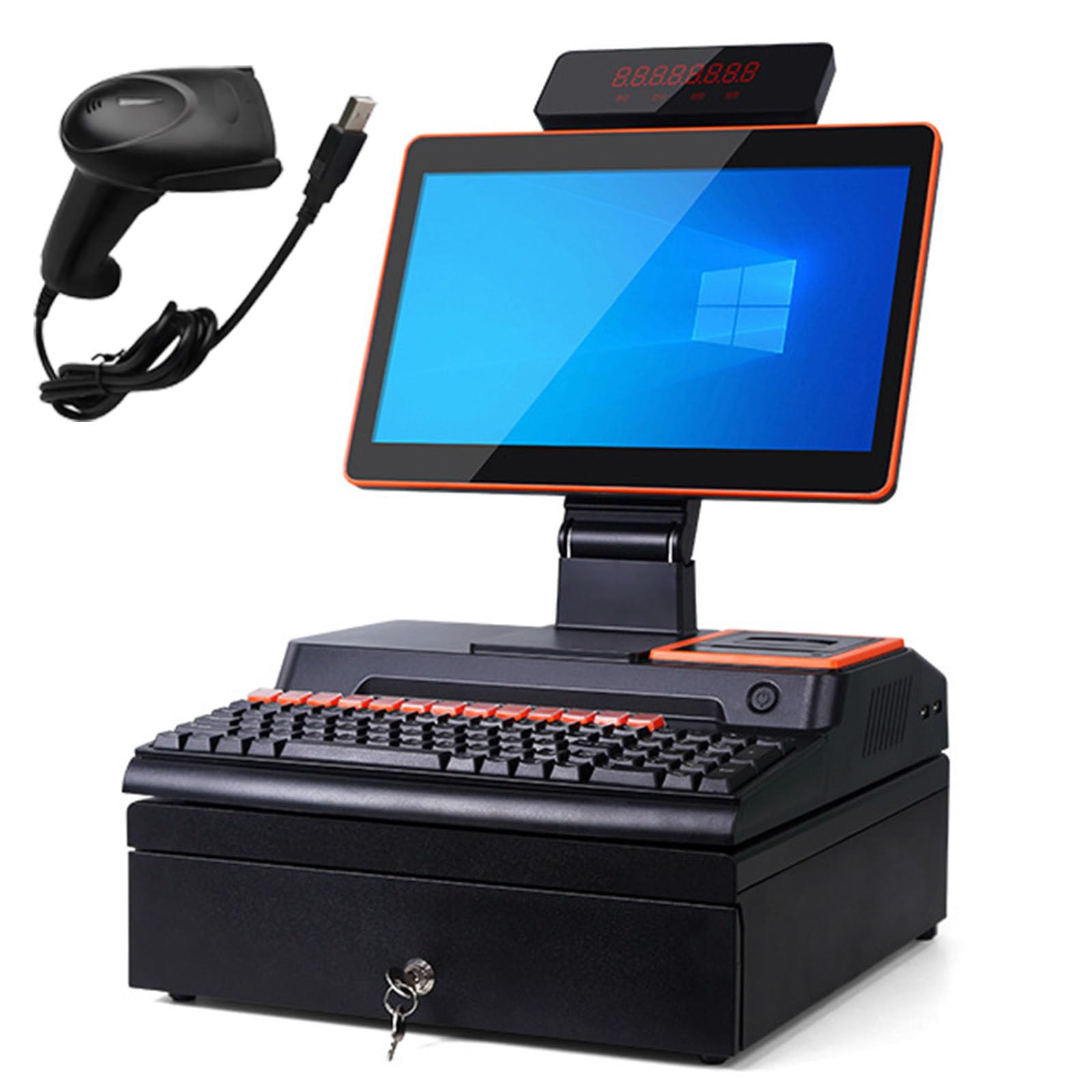 Ptatritious E All-In-On Cashier Register, Smart Cash Register Pos System, With 15.6" Touch Screen Monitor, Dual-Cor I5 Cpu, Cash Drawer, 58Mm Printer, For Retail And Restaurant -8+256Gb
