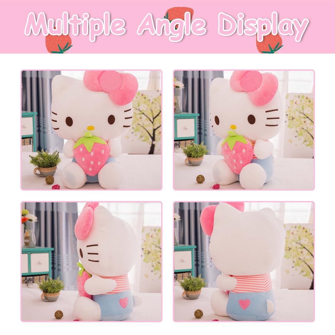 Plüschtier Katze 28cm Mit Erdbeere - Kuscheltier Aus Weichem Plüsch