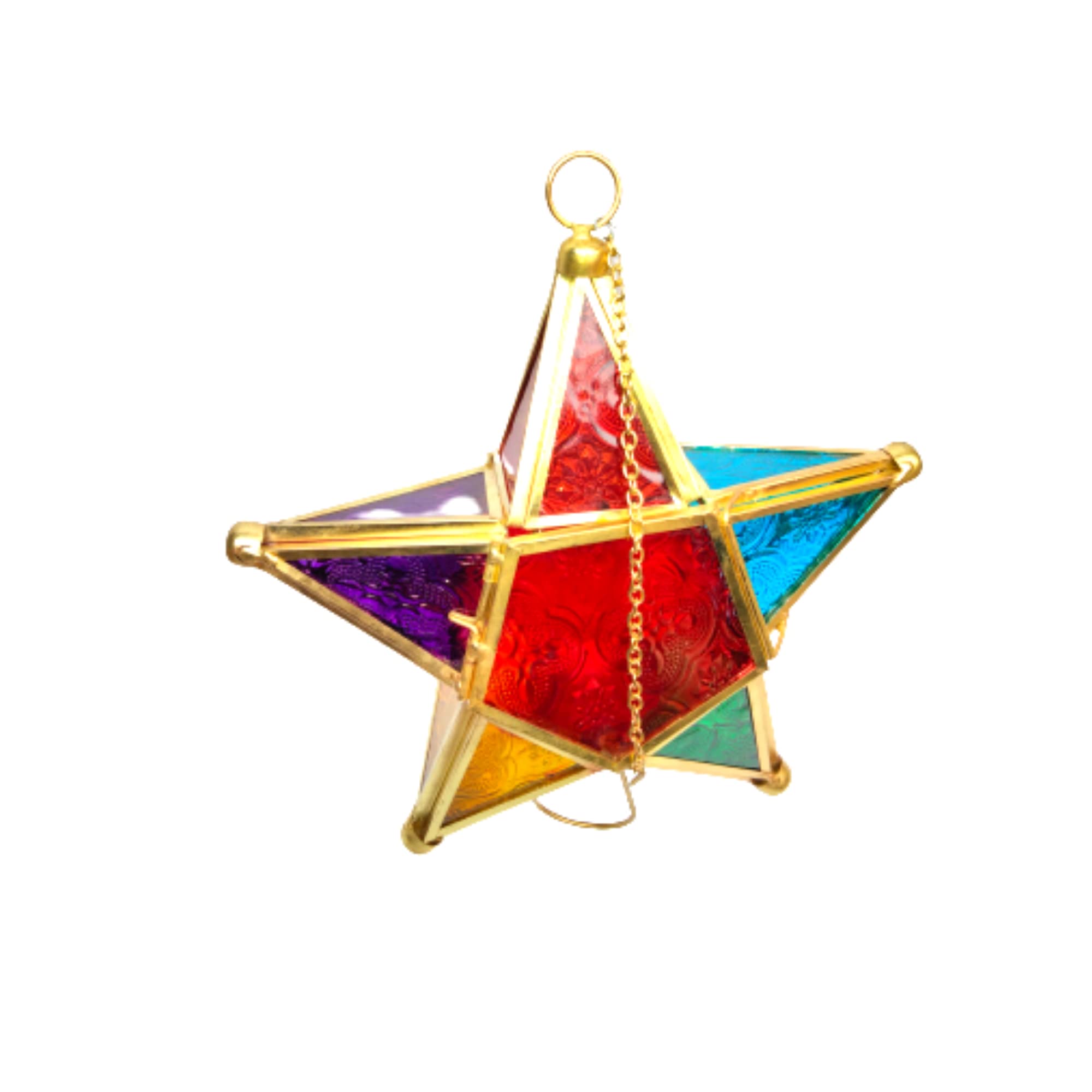NMEXX Star Multi Metal and Glass Handcrafted Collections Festive Decorative Hanging Tealight Candle Holder Home Decor with Chain Hangs for Diwali, Christmas Home and Party Decorations (Pack of 1)