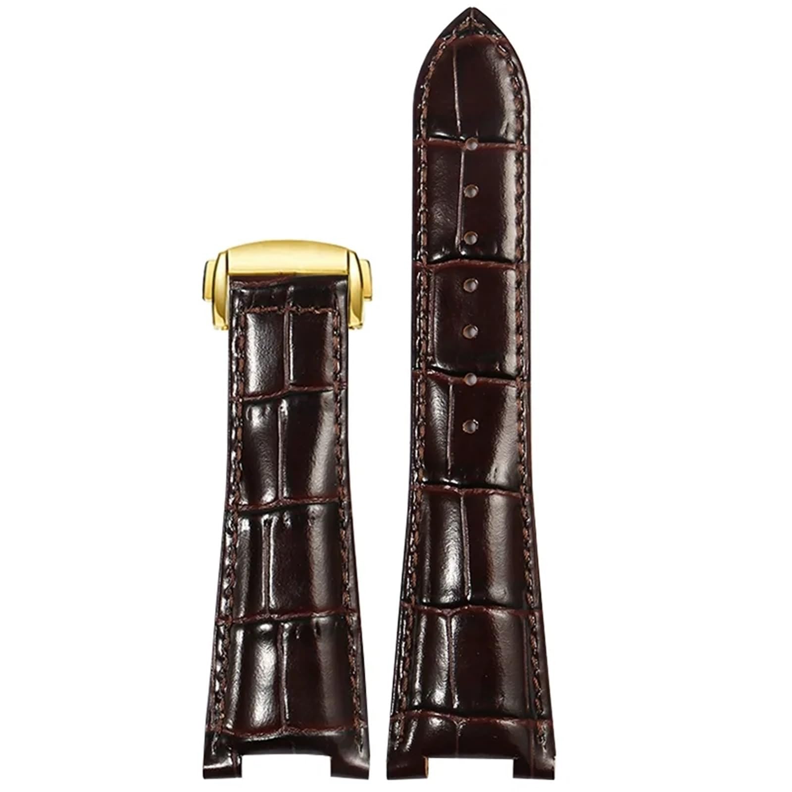Cinturini, Cinturino for Orologio in Pelle con Fibbia Pieghevole sostitutivo(Brown Gold Clasp,25-14mm)