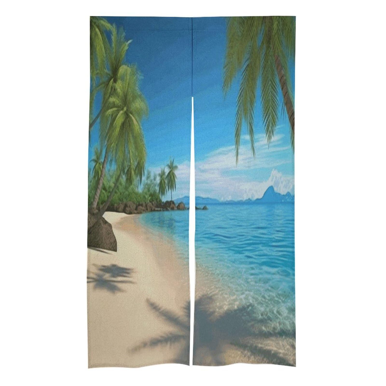 VstaDank Hawaiian Beach with Palm Trees Noren Doorway Curtain Printed Window Treatment Door Tapestry Chinese Traditional Doorway Curtain Long Type Door Tapestry for Home Decoration