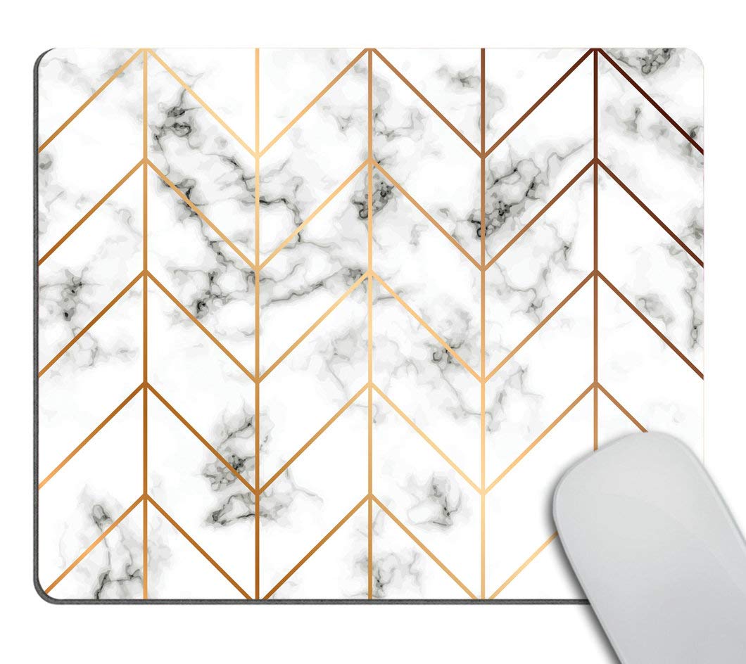 Marble Texture Mouse pad, Golden Geometric Lines Mousepad, Black and White marbling Surface Mouse pad