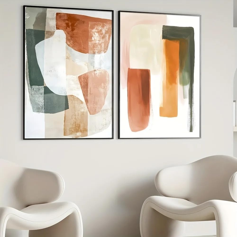 GOSRD Bohemian Geometric Abstract Canvas Poster Painting Simple Green Shape Art Modern Home Wall Decoration(60x80cm-2pcs)
