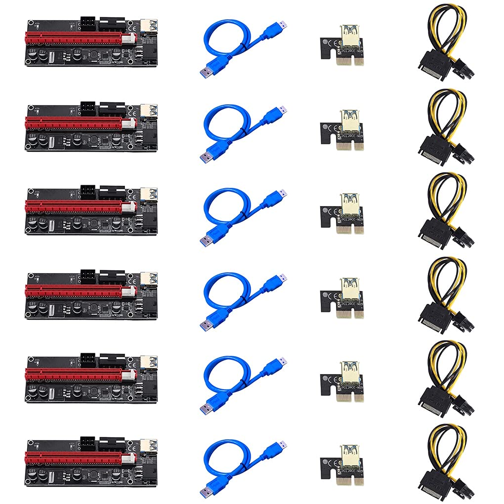 Davitu Power Cords & Extension Cords - 6 Pcs VER009S PCI-E Riser Card Dual 6Pin Adapter Card PCIe 1X to 16X Extender Card USB 3.0 Data Cable for BTC Mining Miner - (Color: 10pcs)