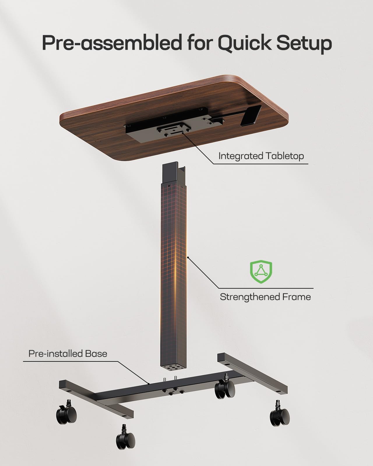 Marsail Mobile Standing Desk Wider Height Adjustable Computer Desk Rolling Sit Stand Desk with 4 Lockable Wheels Desk — view 7