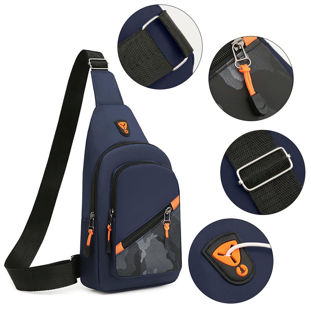 Camouflage Crossbody Chest Bag Breathable Waterproof Waist Bag with 4 Zipper Pockets Bumbags Hip Pouch Money Belt Bag with Adjustable Strap for Hiking Cycling Jogging Running Traveling (Blue) - Image 3