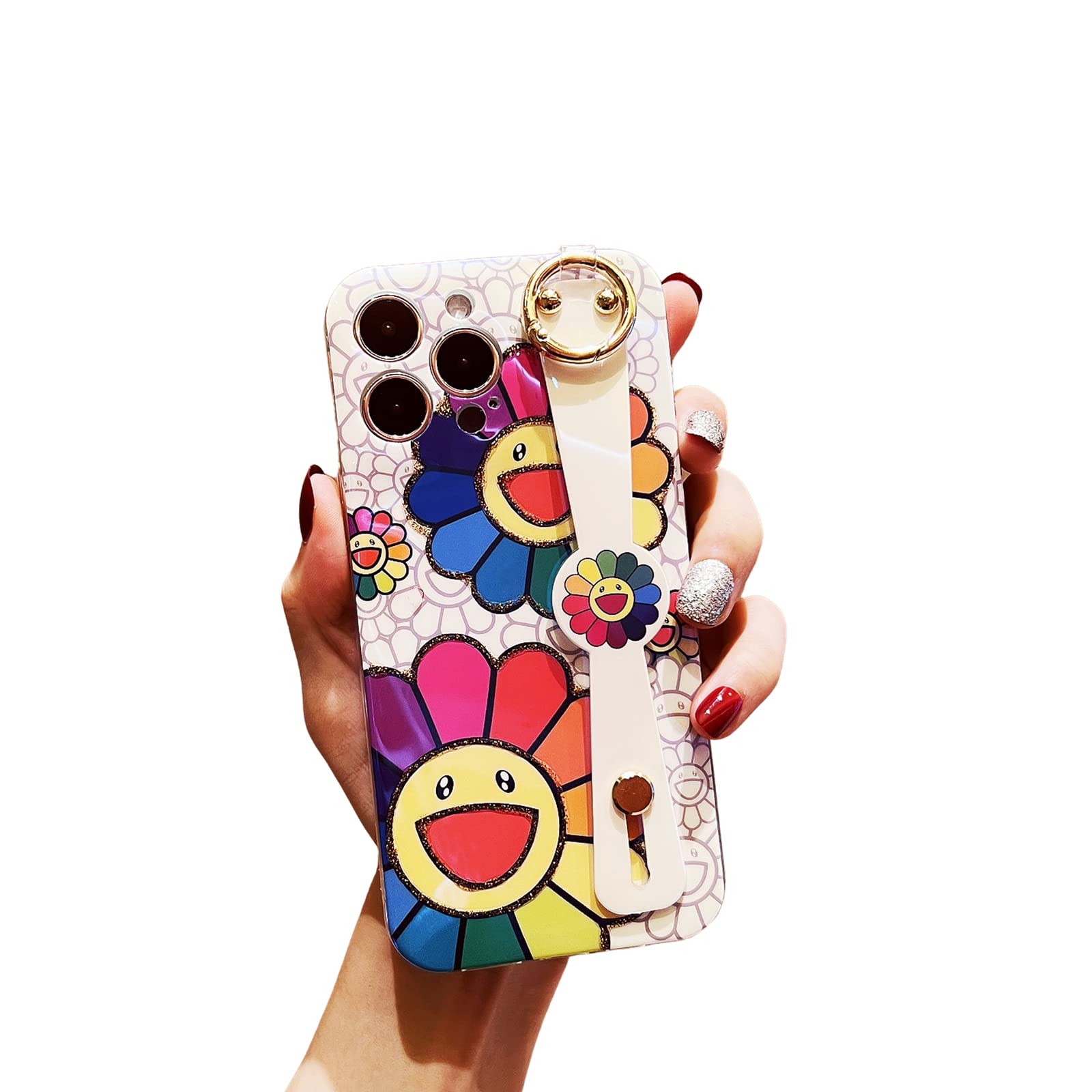 Photo 1 of 2 PACK Danzel Cute Case for iPhone 12 Pro Max 6.7", Cartoon Sun Flower Sparkle Bling Cover,Fashion Wrist Strap Kickstand, Soft Slim TPU Shockproof Protective Suitable for Women Girls Sun flower 12pm