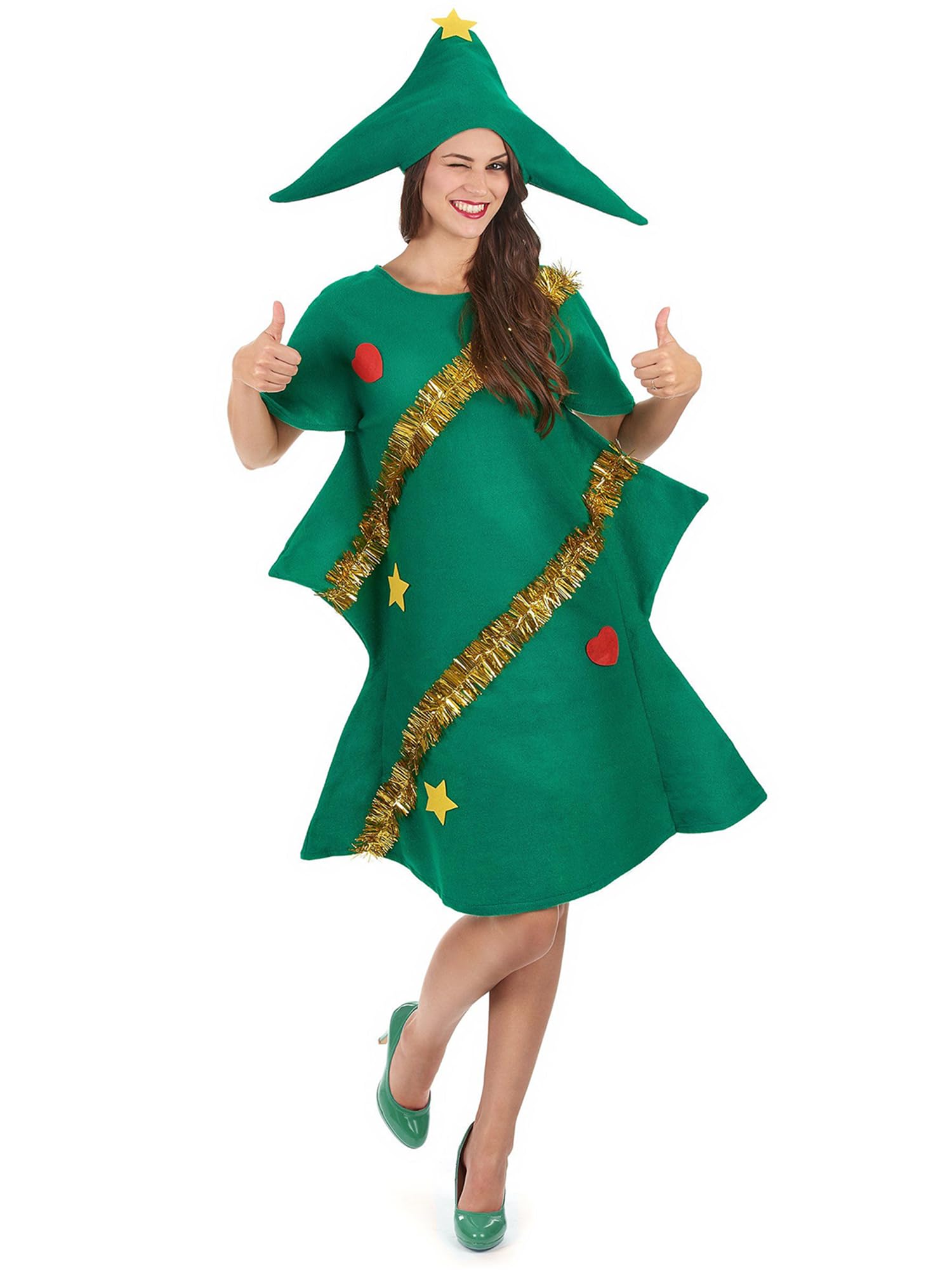 SANSIWU Adult Christmas Costume Men Women Xmas Tree Shaped Outfits+Gift Shaped Shoes Unisex Clothes Set (D-Green Adult, M)